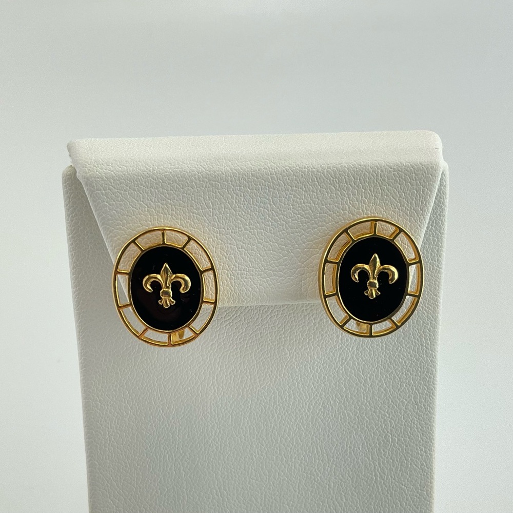 Chic Black and Gold Fleur-de-Lis Earrings, Stud and Lever Back, Parisian Style